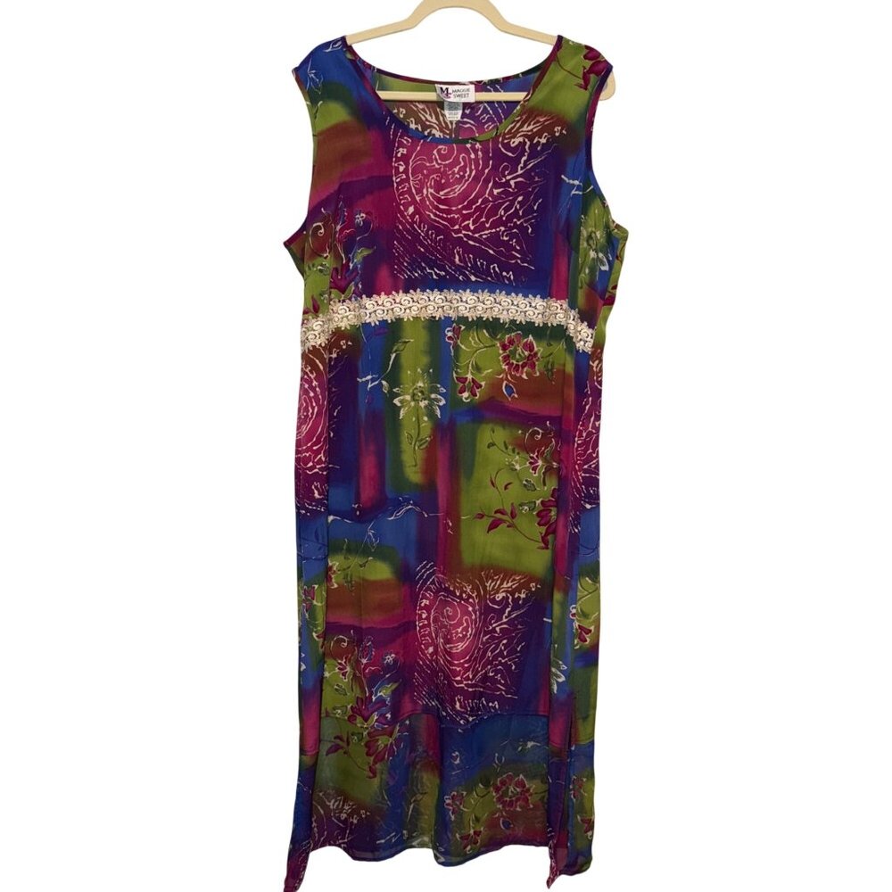 Maggie Sweet Womens Petite 1X Floral Sleeveless Maxi Dress Multicolor